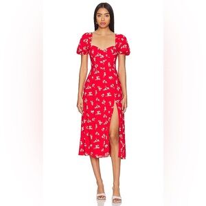 Gillian Midi Dress in Red Ditsy Floral